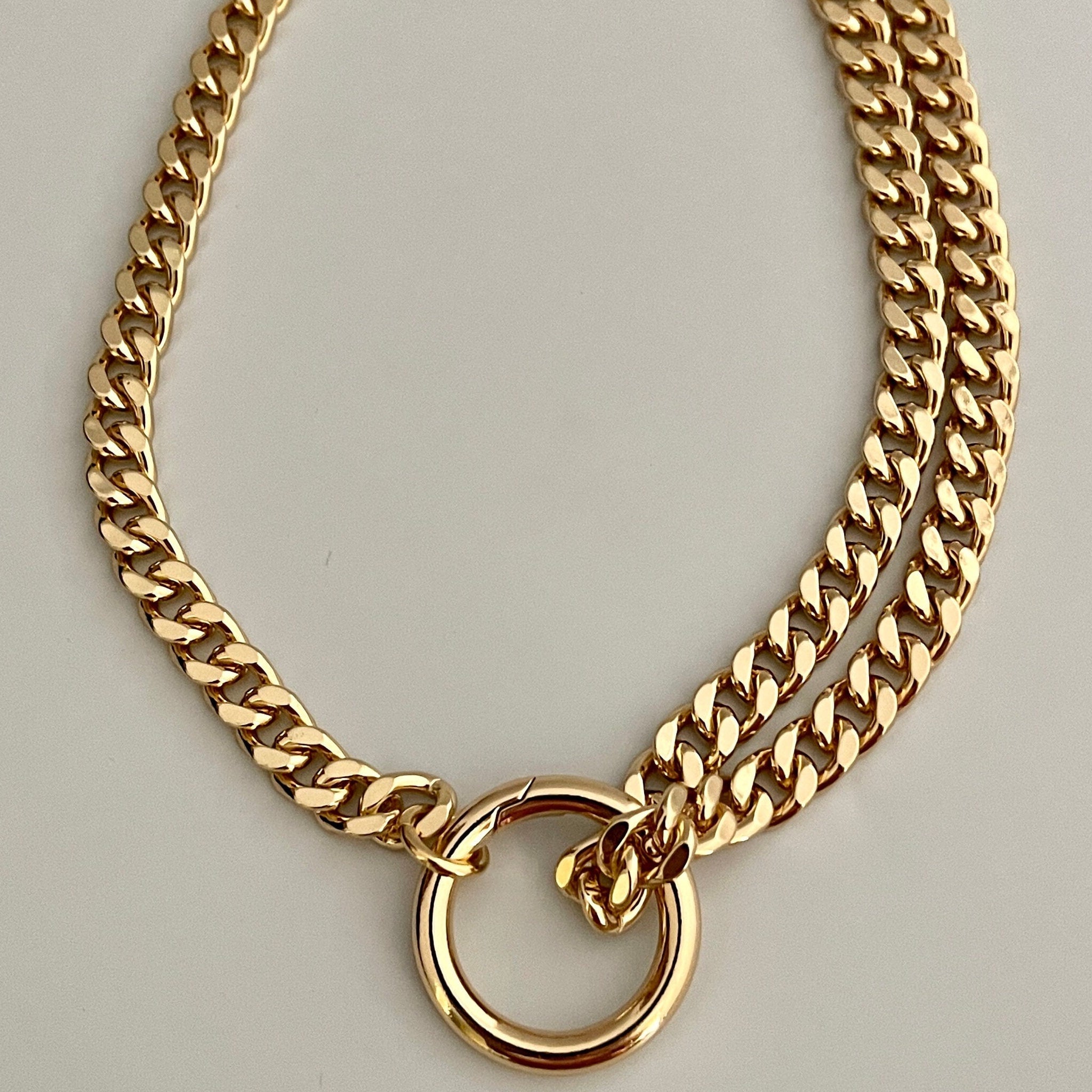 Chunky Gold Miami Cuban Chain Necklace - Double Layer, Round Lock