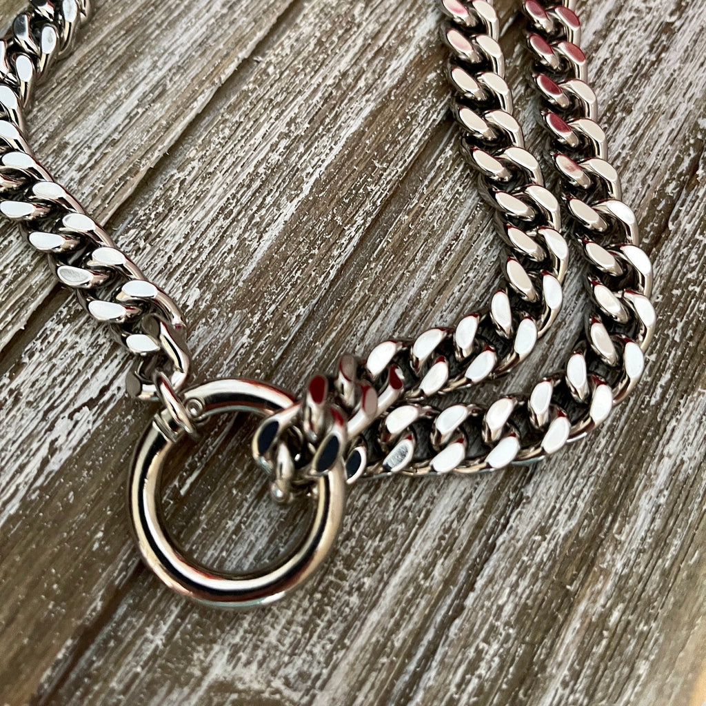 Chunky Silver Miami Cuban Chain Necklace, Double Strand