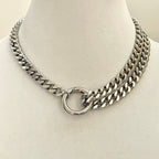 Chunky Silver Miami Cuban Chain Necklace, Double Strand