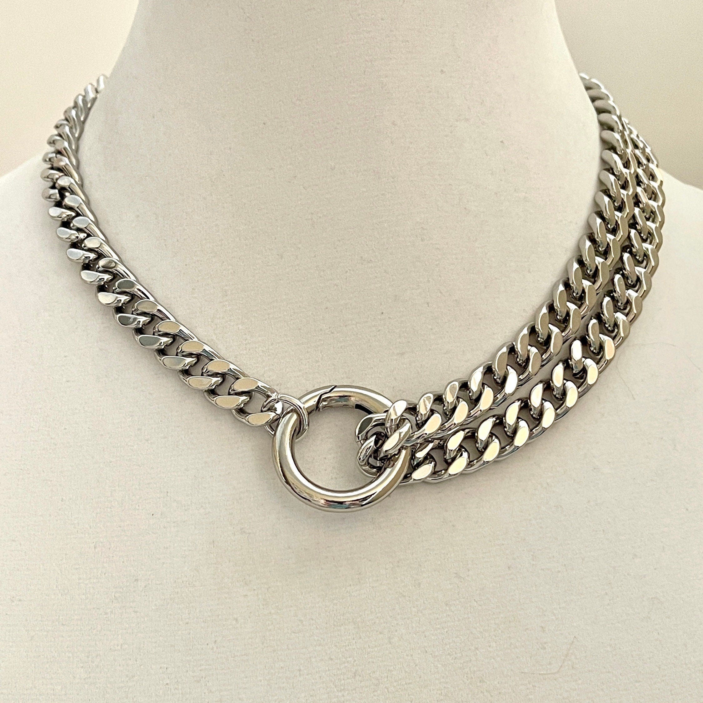Chunky Silver Miami Cuban Chain Necklace, Double Strand