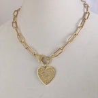 Gold Paperclip Link Chain Necklace: Pave Lobster Clasp, Heart Pendant