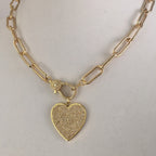 Gold Paperclip Link Chain Necklace: Pave Lobster Clasp, Heart Pendant