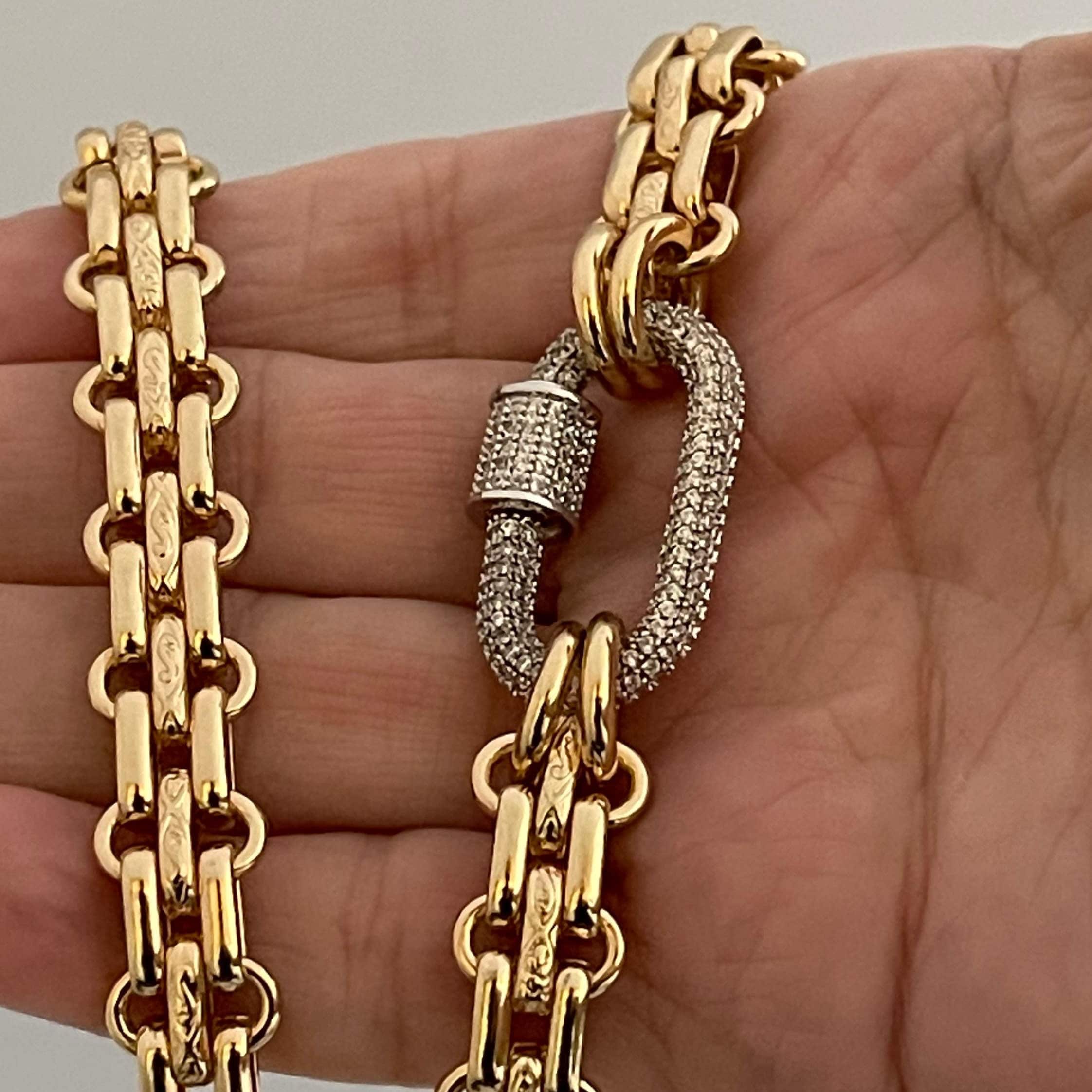Gold Carabiner Necklace-Chunky Multilink Chain Necklace-Shiny