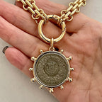 Gold Chunky Chain Necklace, French Coin Pendant, Art Deco Style
