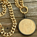 Gold Miami Cuban Chain Necklace: Reproduction Morgan Dollar Coin Pendant