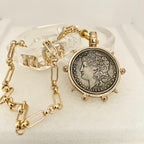 Gold French Coin Pendant Necklace, Art Deco Reproduction Jewelry