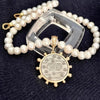 Freshwater Pearl Necklace, Gold Reproduction French Coin, L&#39;abielle Bee Coin Pendant,Matte Gold Bezel-Removable Pendant