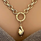 Gold Cable Chain Necklace- Hand Wired Replica Baroque Pearl Pendant-Micro Pave Spring Ring Clasp-Gift For Her