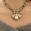 Hand Knotted Labradorite Rondelle Necklace-Gold Micro Pave Clasp-CZ Bee Pendant -Semi-Precious Beads-17ins-Gift For Her