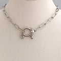 Silver Paperclip Chain Necklace with Shackle Clasp & Padlock