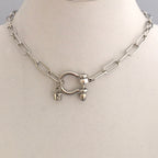 Silver Paperclip Chain Necklace with Shackle Clasp & Padlock