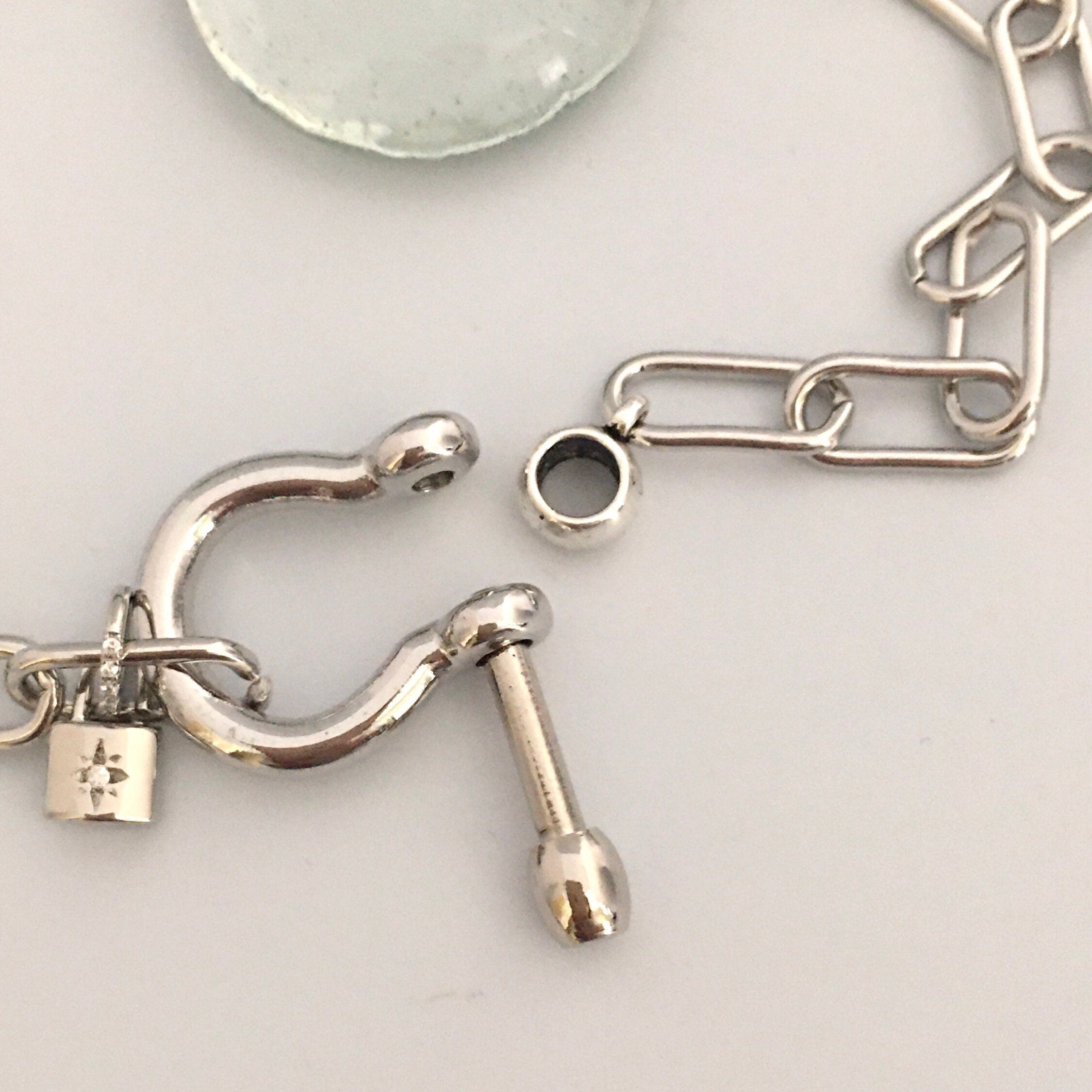 Silver Paperclip Chain Necklace with Shackle Clasp & Padlock