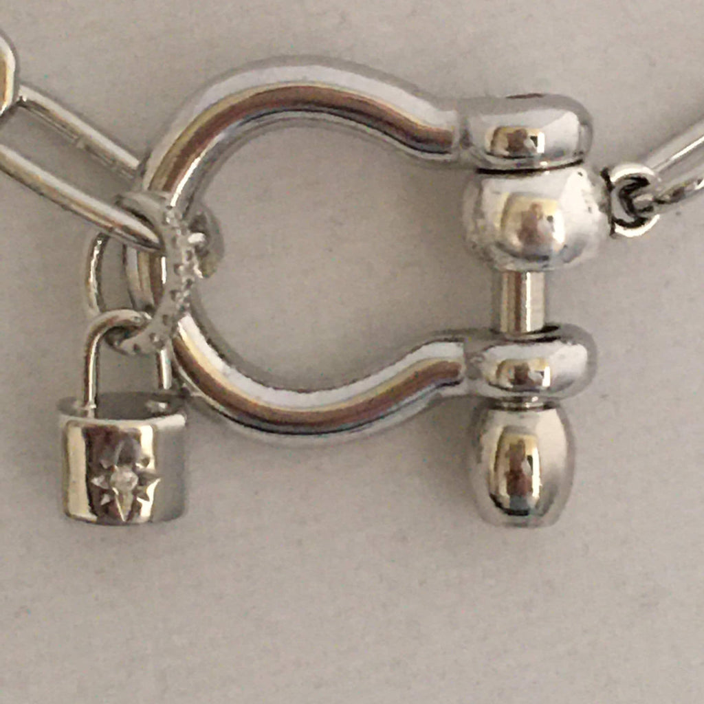 Silver Paperclip Chain Necklace with Shackle Clasp & Padlock