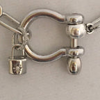 Silver Paperclip Chain Necklace with Shackle Clasp & Padlock