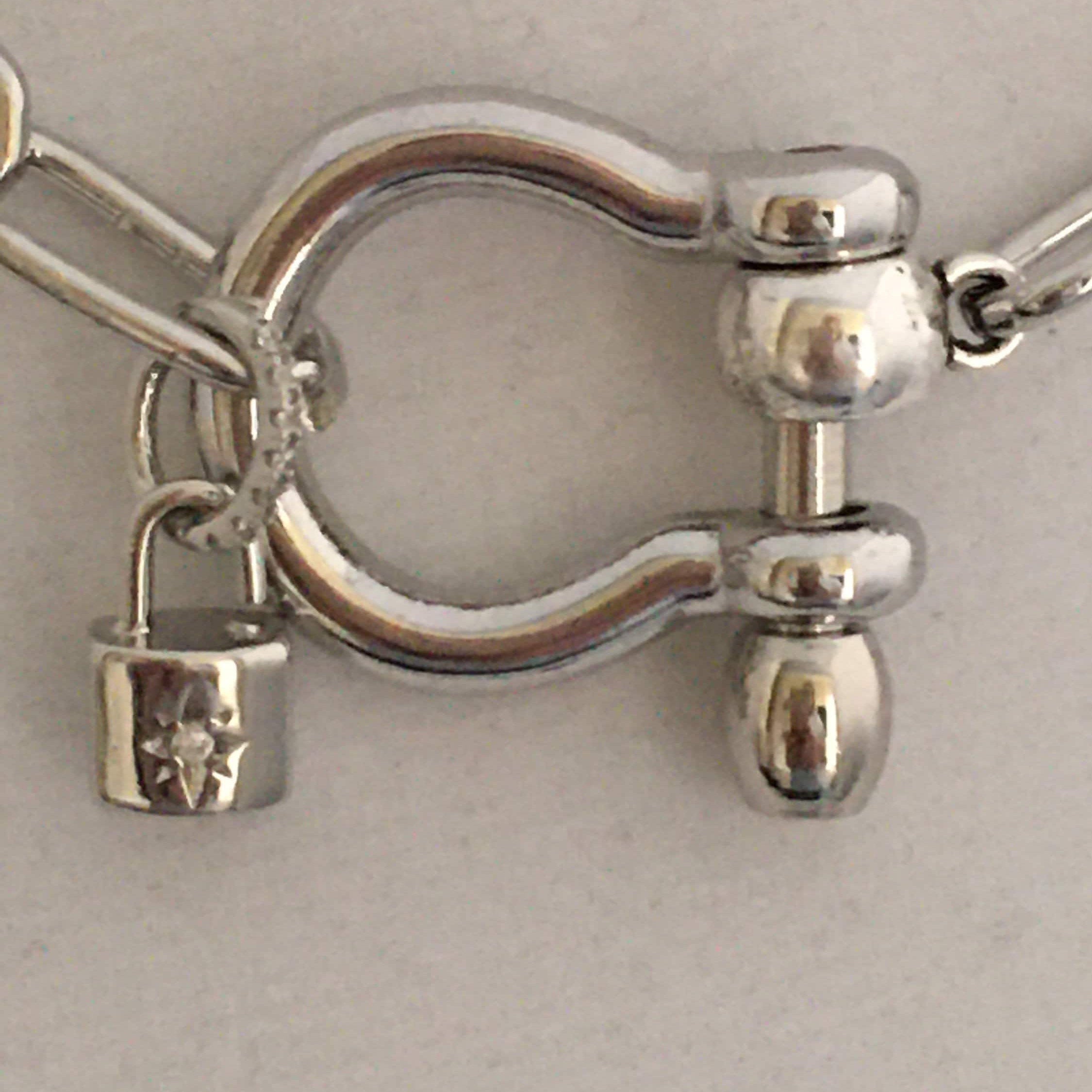 Silver Paperclip Chain Necklace with Shackle Clasp & Padlock