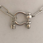 Silver Paperclip Chain Necklace with Shackle Clasp & Padlock