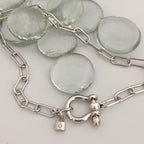 Silver Paperclip Chain Necklace with Shackle Clasp & Padlock