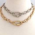 Pave Carabiner Necklace, Satin Silver, Worn Gold, Brass Cable Chain, Screw Lock Clasp