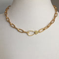 Matte Gold Paperclip Chain Choker Necklace, Pavé Lobster Clasp