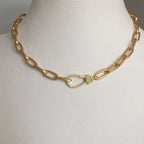 Matte Gold Paperclip Chain Choker Necklace, Pavé Lobster Clasp