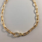 Matte Gold Paperclip Chain Choker Necklace, Pavé Lobster Clasp