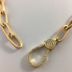 Matte Gold Paperclip Chain Choker Necklace, Pavé Lobster Clasp