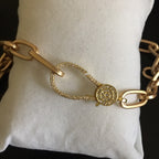 Matte Gold Paperclip Chain Choker Necklace, Pavé Lobster Clasp