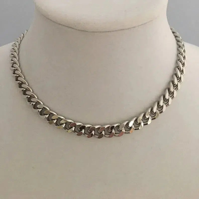 Chunky Cuban Chain Necklace-Silver Chunky Necklace-Curb Chain Necklace-Swivel Lock Clasp-Lock Necklace-Silver Spring Gate Clasp Necklace