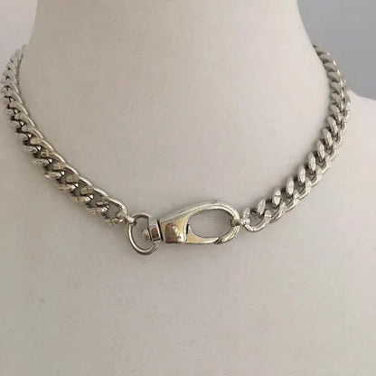 Chunky Cuban Chain Necklace-Silver Chunky Necklace-Curb Chain Necklace-Swivel Lock Clasp-Lock Necklace-Silver Spring Gate Clasp Necklace