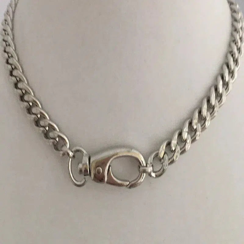Chunky Cuban Chain Necklace-Silver Chunky Necklace-Curb Chain Necklace-Swivel Lock Clasp-Lock Necklace-Silver Spring Gate Clasp Necklace