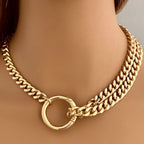 Chunky Gold Miami Cuban Chain Necklace - Double Layer, Round Lock