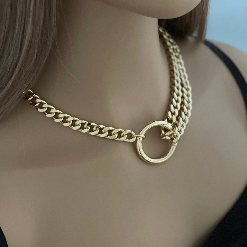 Chunky Gold Miami Cuban Chain Necklace - Double Layer, Round Lock
