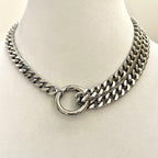 Chunky Silver Miami Cuban Chain Necklace, Double Strand