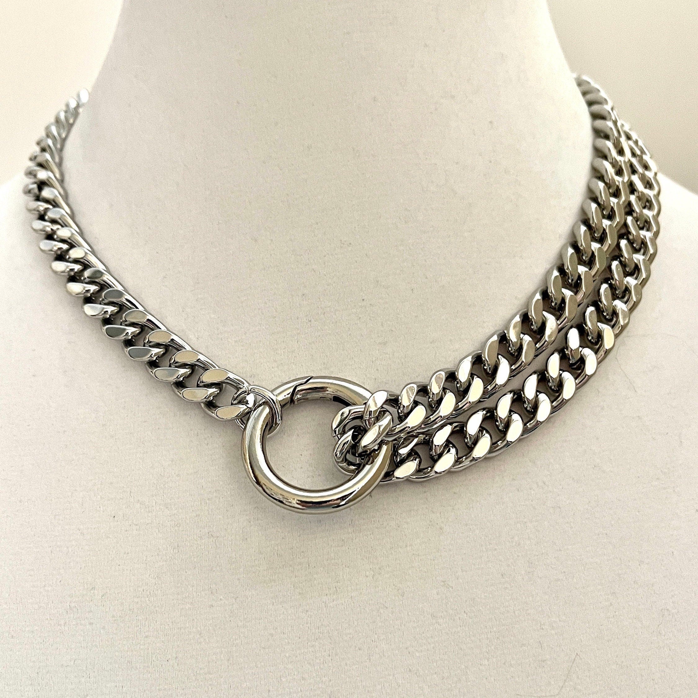 Chunky Silver Miami Cuban Chain Necklace, Double Strand