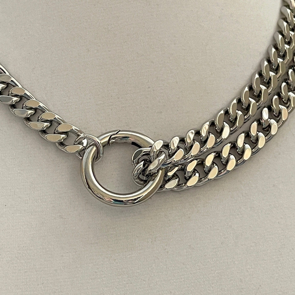 Chunky Silver Miami Cuban Chain Necklace, Double Strand