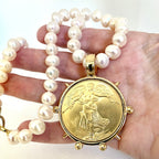 Freshwater Pearl Necklace-Reproduction French Coin-Commemorative Medal
