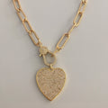 Gold Paperclip Link Chain Necklace: Pave Lobster Clasp, Heart Pendant