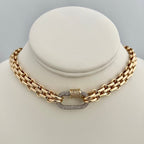 Gold Carabiner Necklace-Chunky Multilink Chain Necklace-Shiny Textured Chain Necklace- Pave Screw Lock Clasp