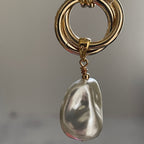 Gold Chunky Rope Necklace-Double Crossover Connector-Baroque Glass Pearl Replica Pendant-Lobster Clasp-Wheat Chain-Gift For Her