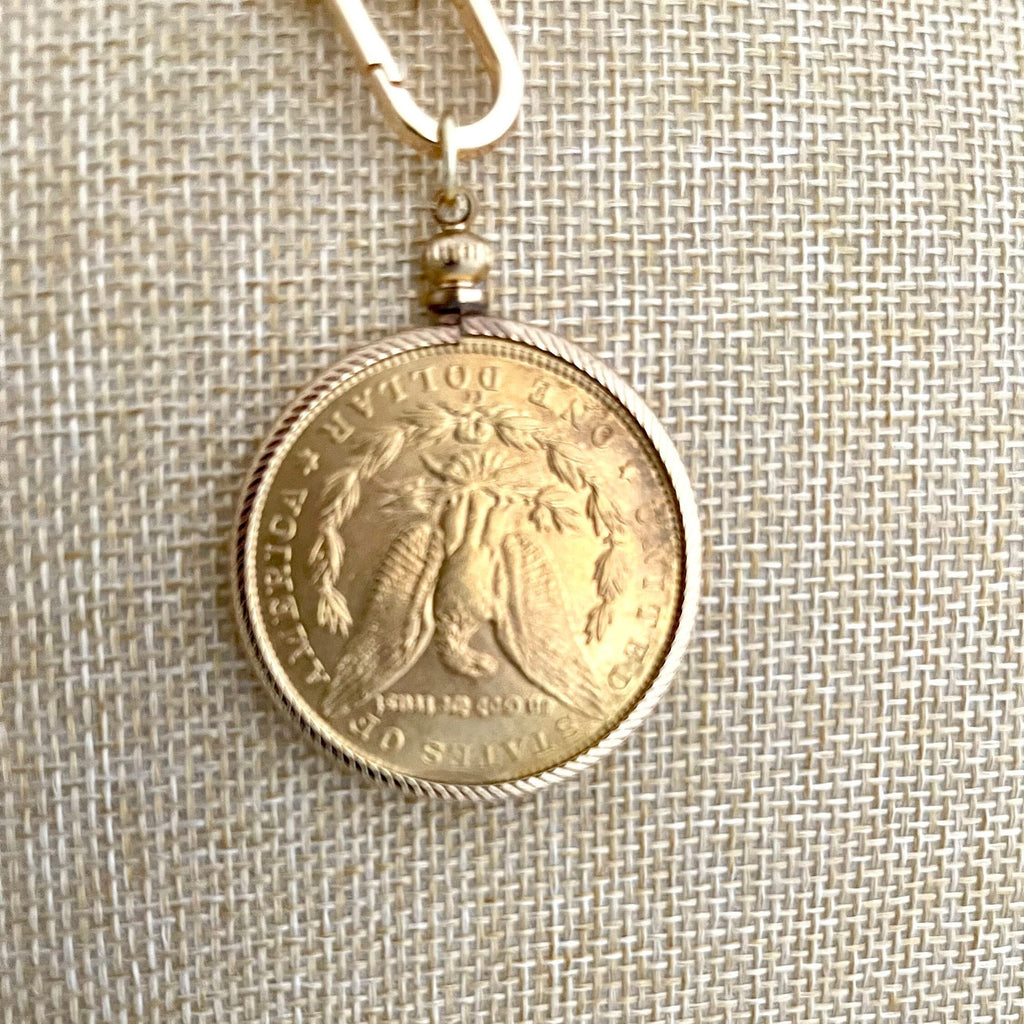 Gold Coin Pendant-Paperclip Chain Necklace-Shiny Gold Coin-Reproduction Coin-LibertyCoin-Carabiner Clasp-Spring Lock Clasp-Aesthetic Jewel