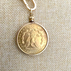 Gold Coin Pendant-Paperclip Chain Necklace-Shiny Gold Coin-Reproduction Coin-LibertyCoin-Carabiner Clasp-Spring Lock Clasp-Aesthetic Jewel