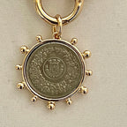 Gold Chunky Chain Necklace, French Coin Pendant, Art Deco Style