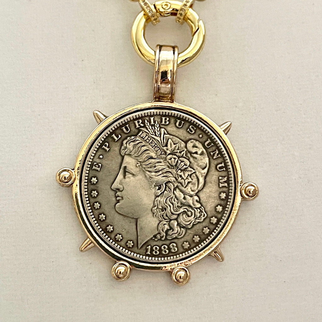 Gold French Coin Pendant Necklace, Art Deco Reproduction Jewelry