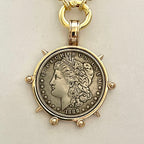 Gold French Coin Pendant Necklace, Art Deco Reproduction Jewelry