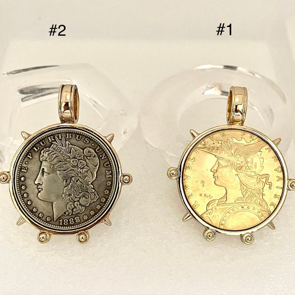 Gold French Coin Pendant Necklace, Art Deco Reproduction Jewelry