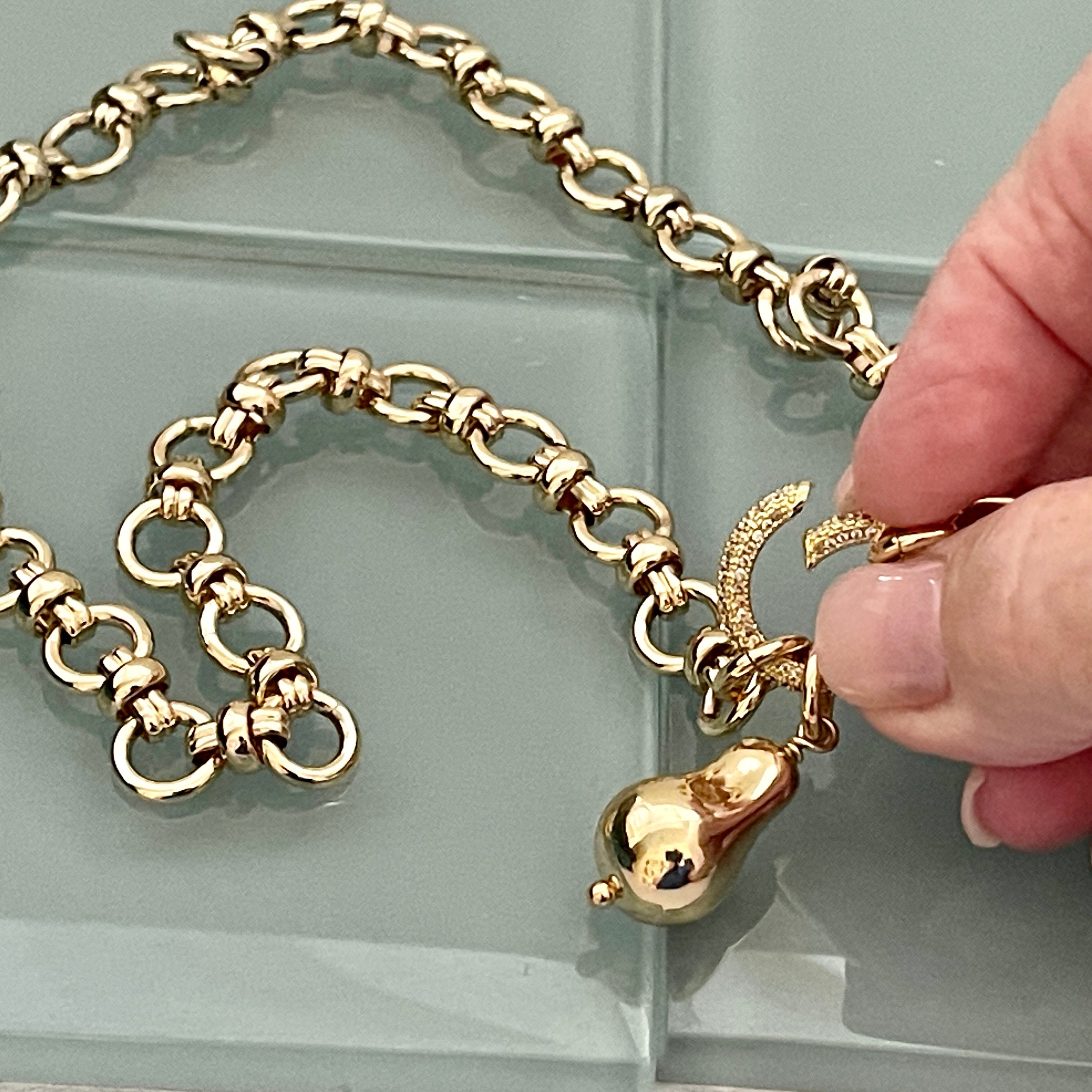 Gold Cable Chain Necklace- Hand Wired Replica Baroque Pearl Pendant-Micro Pave Spring Ring Clasp-Gift For Her