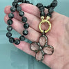 Labradorite Rondelle Necklace-Faceted Crystal Flower Pendant-Micro Pave Carabiner Spring Ring Clasp-Semi Precious Beads