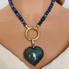 Lapis Lazuli Rondelle Necklace-Labradorite Heart Shaped Pendant-Semi-Precious Stones-17in length-Gold Spring Lock Clasp-Gift For Her