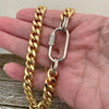 Gold Miami Cuban Chain Necklace-Curb Chain-Mixed Metal Jewelry-Silver Carabiner Clasp-Micro Pave Screw Carabiner-Minimalist Style