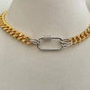 Gold Miami Cuban Chain Necklace-Curb Chain-Mixed Metal Jewelry-Silver Carabiner Clasp-Micro Pave Screw Carabiner-Minimalist Style